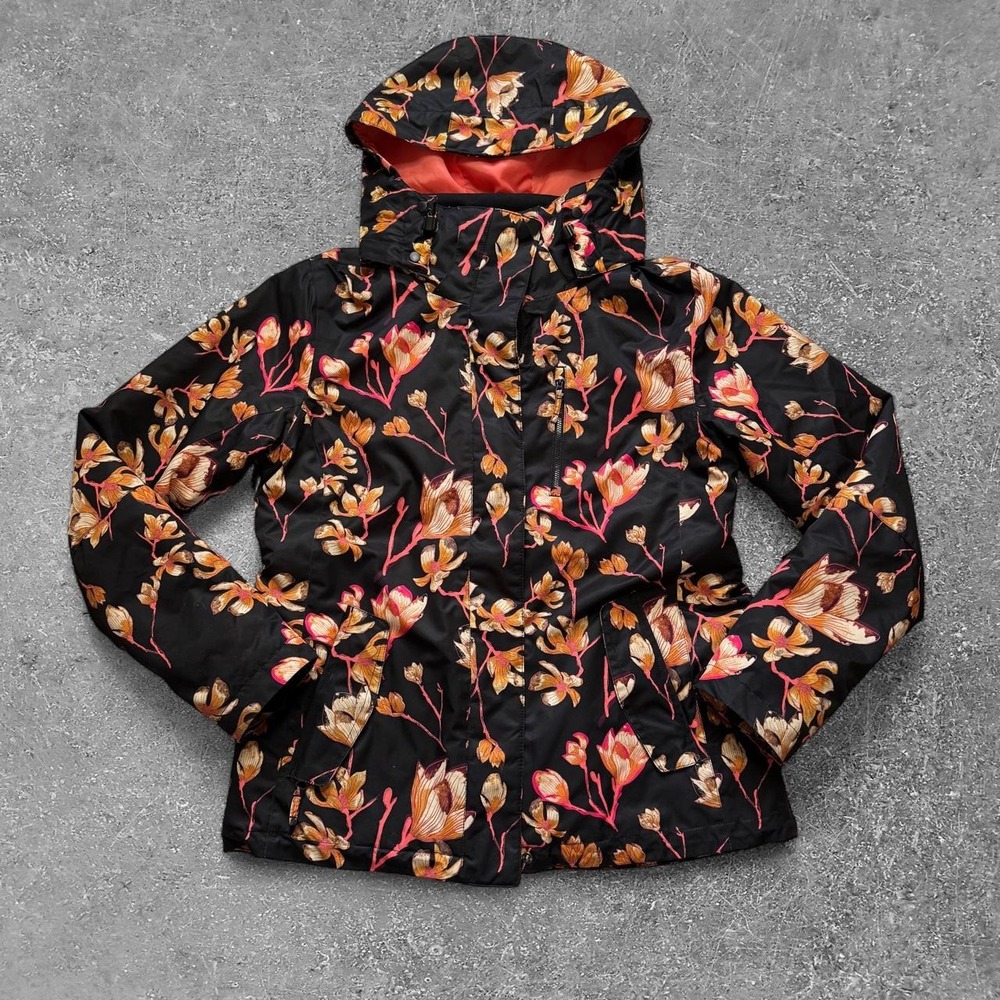 Roxy Womens Black Floral Print DryFlight 10K Ski Jacket Pink Orange XL
